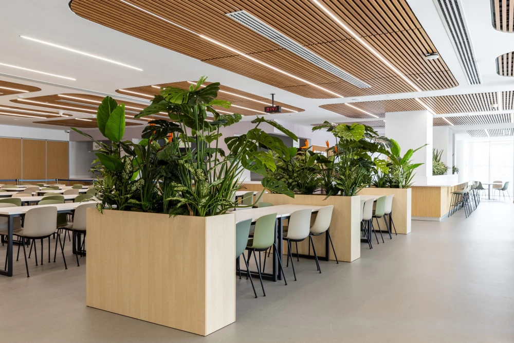 inherently fire retardant planting installed in a trough table  