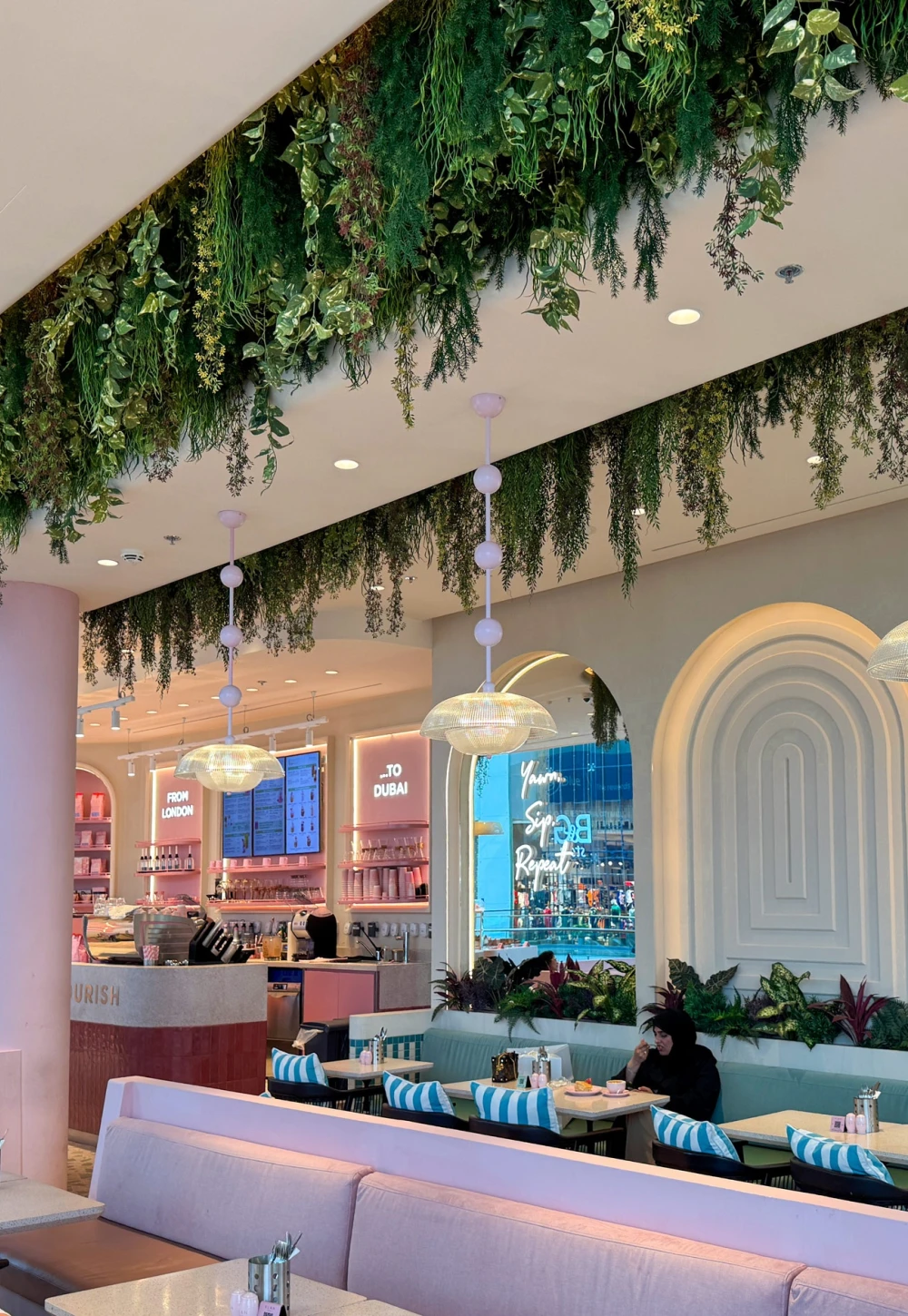 Artificial hanging trails installed in a cafe