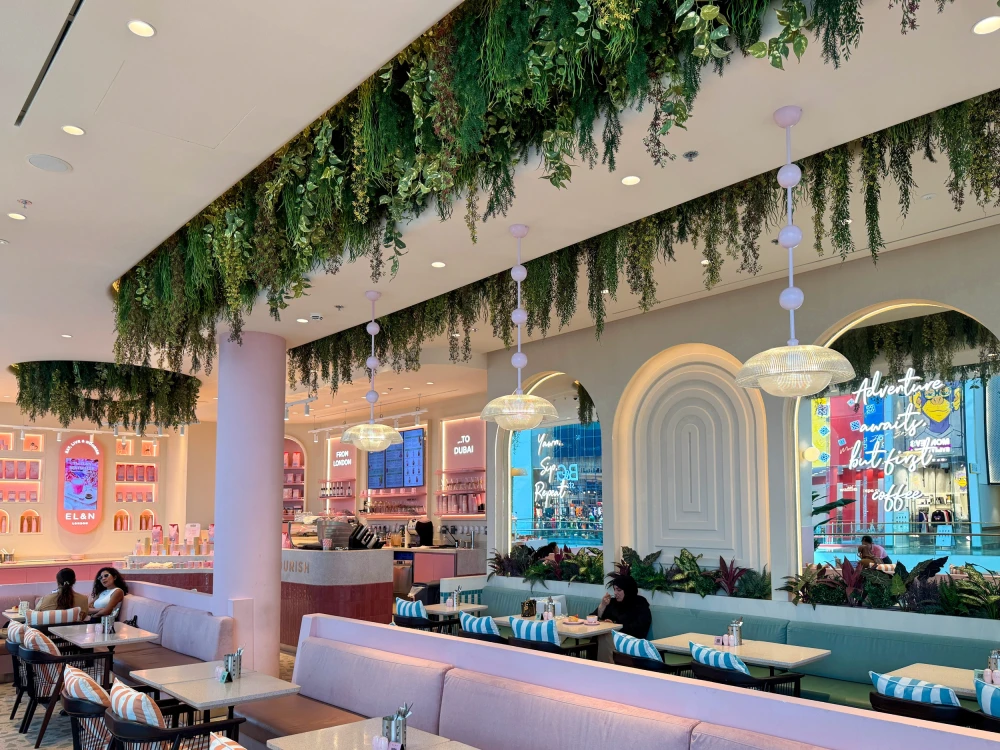 Artificial hanging trails installed in a cafe