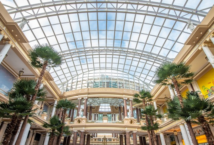 Artificial bespoke washingtonia palms situated in Barton Square, Manchester